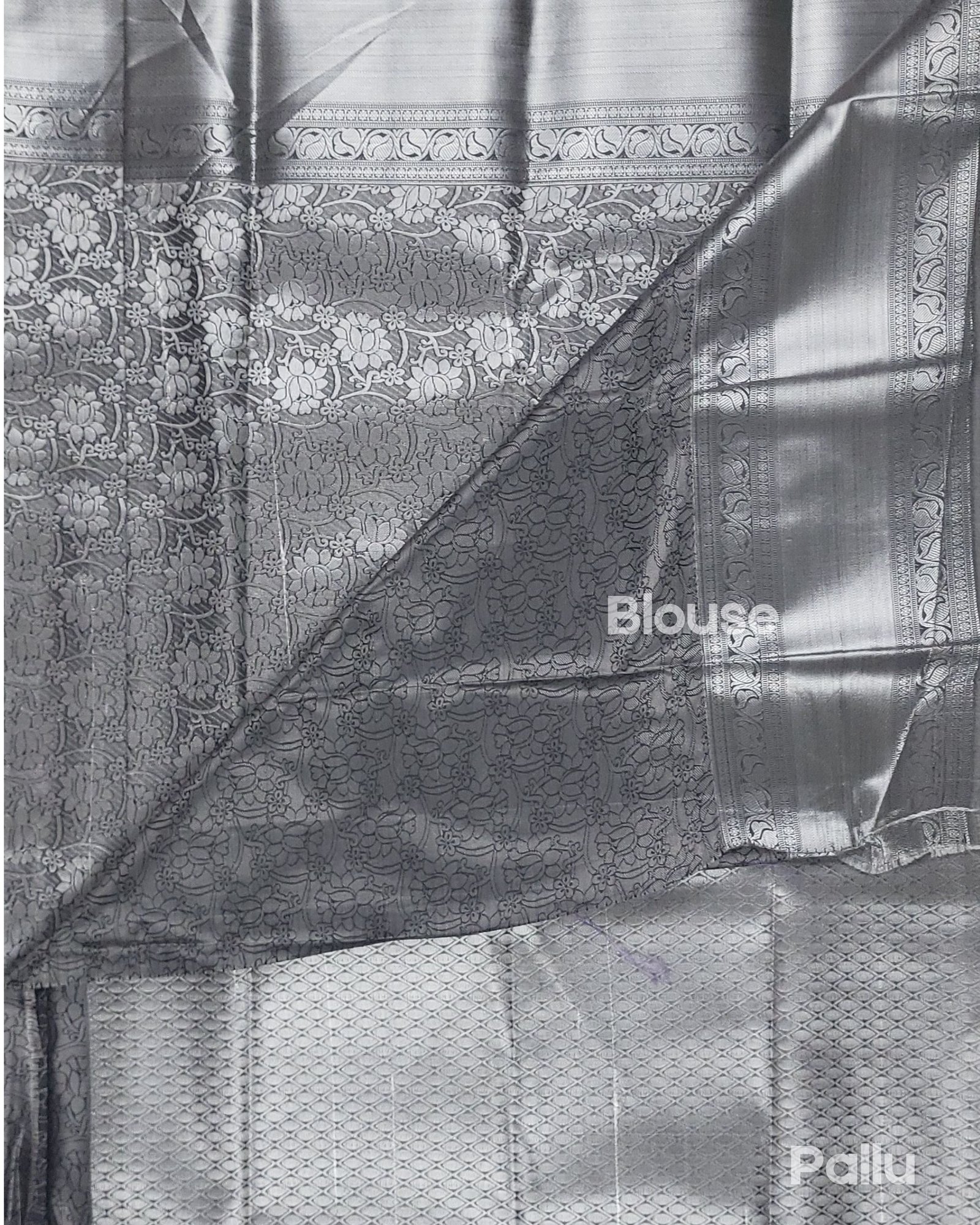 Vasthrakala Grey and Silver Fancy Silk Saree