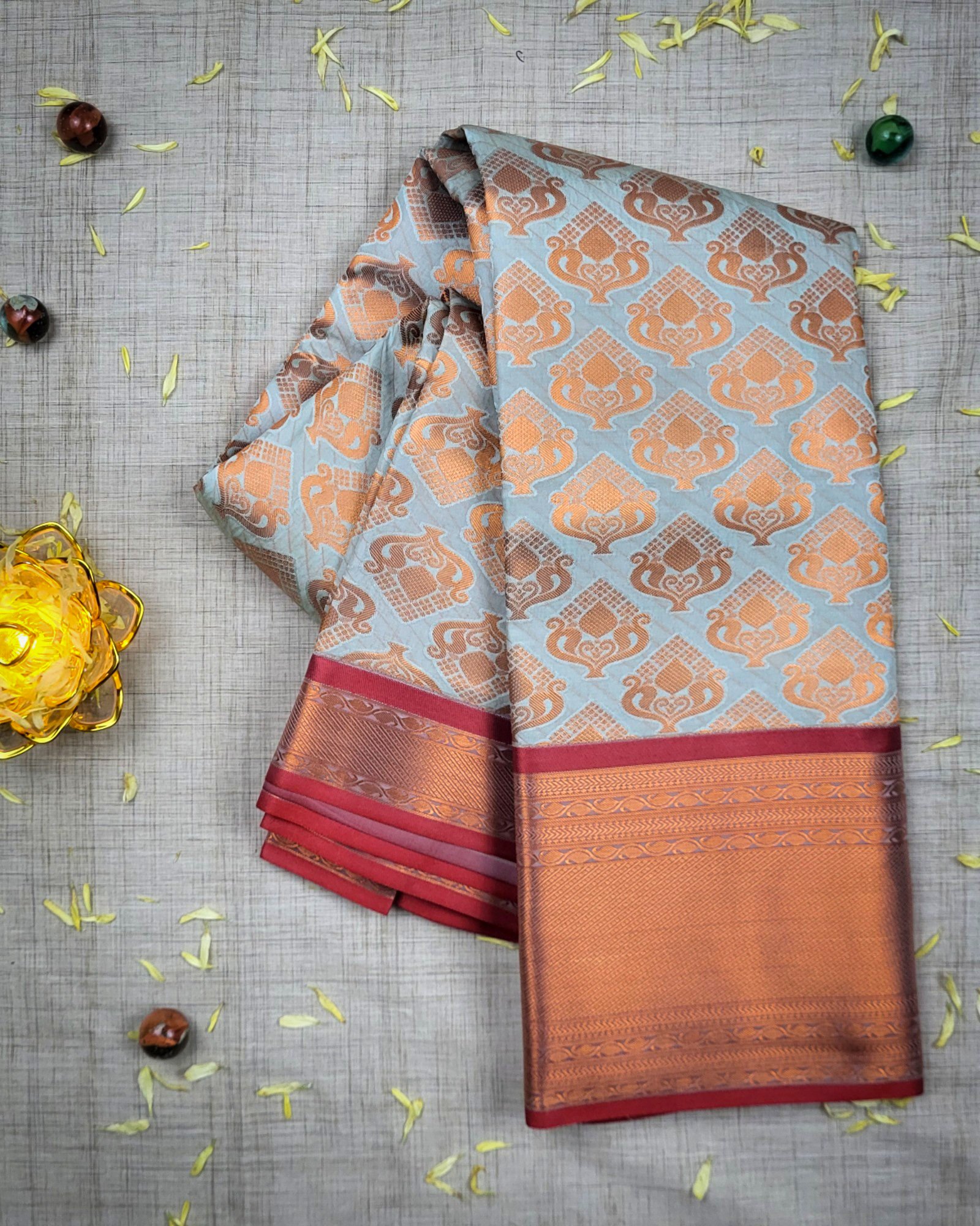 Vastrakala Sky Rust with Copper Zari