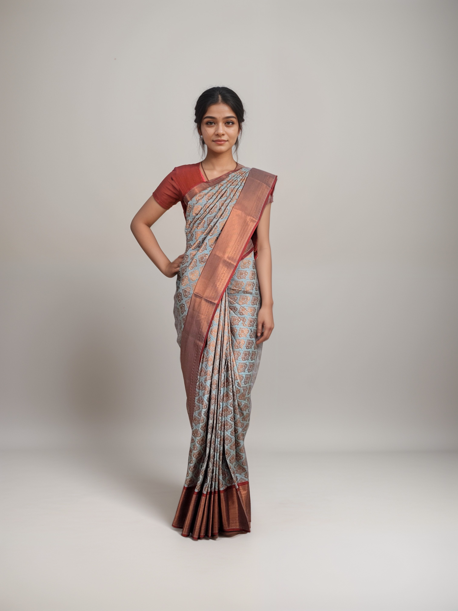 Vastrakala Sky Rust with Copper Zari
