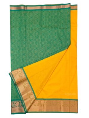 Mustard Yellow Green Copper Silk Saree