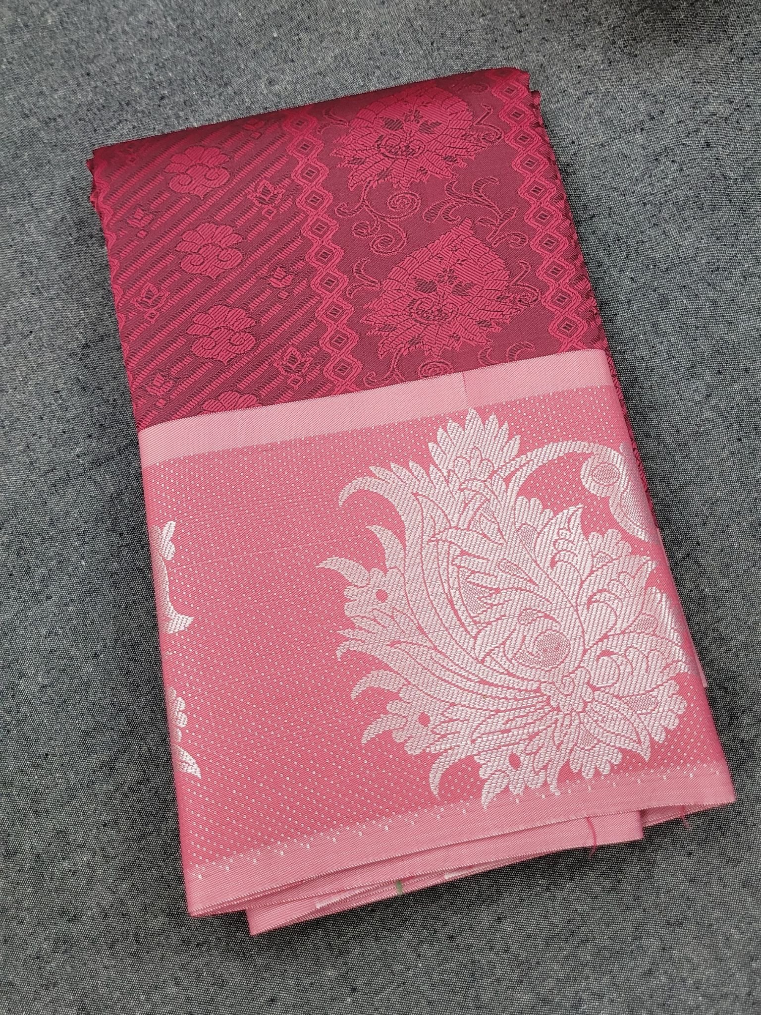 Magenta Green Silver Motif Silk Saree