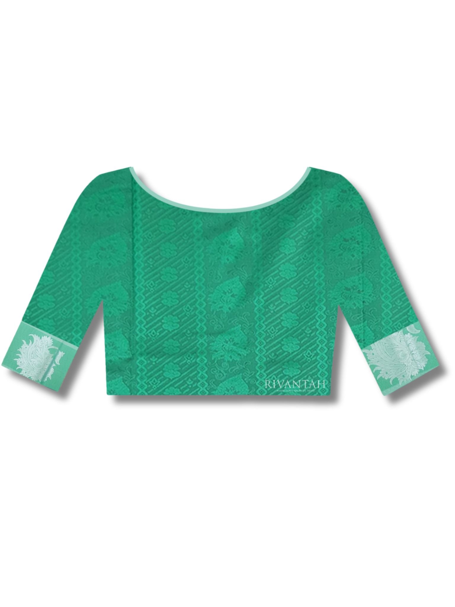 Magenta Green Silver Motif Silk Saree - Image 2