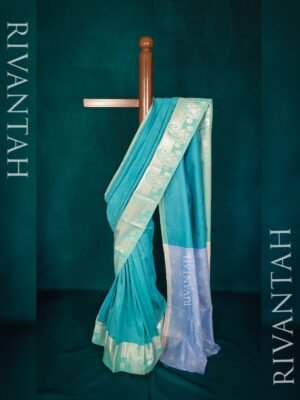 Alternative view of Teal Silver Silk Saree
