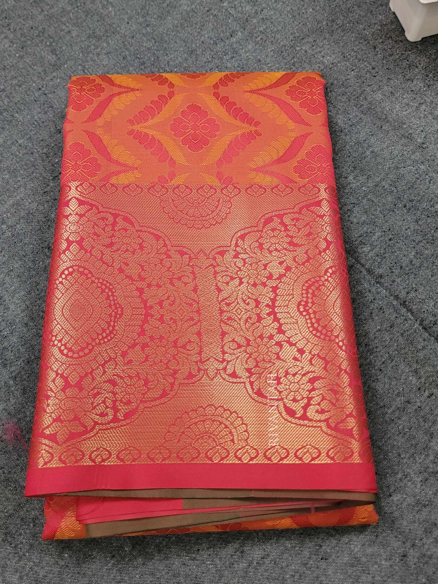 Coral Red Brocade Silk Saree