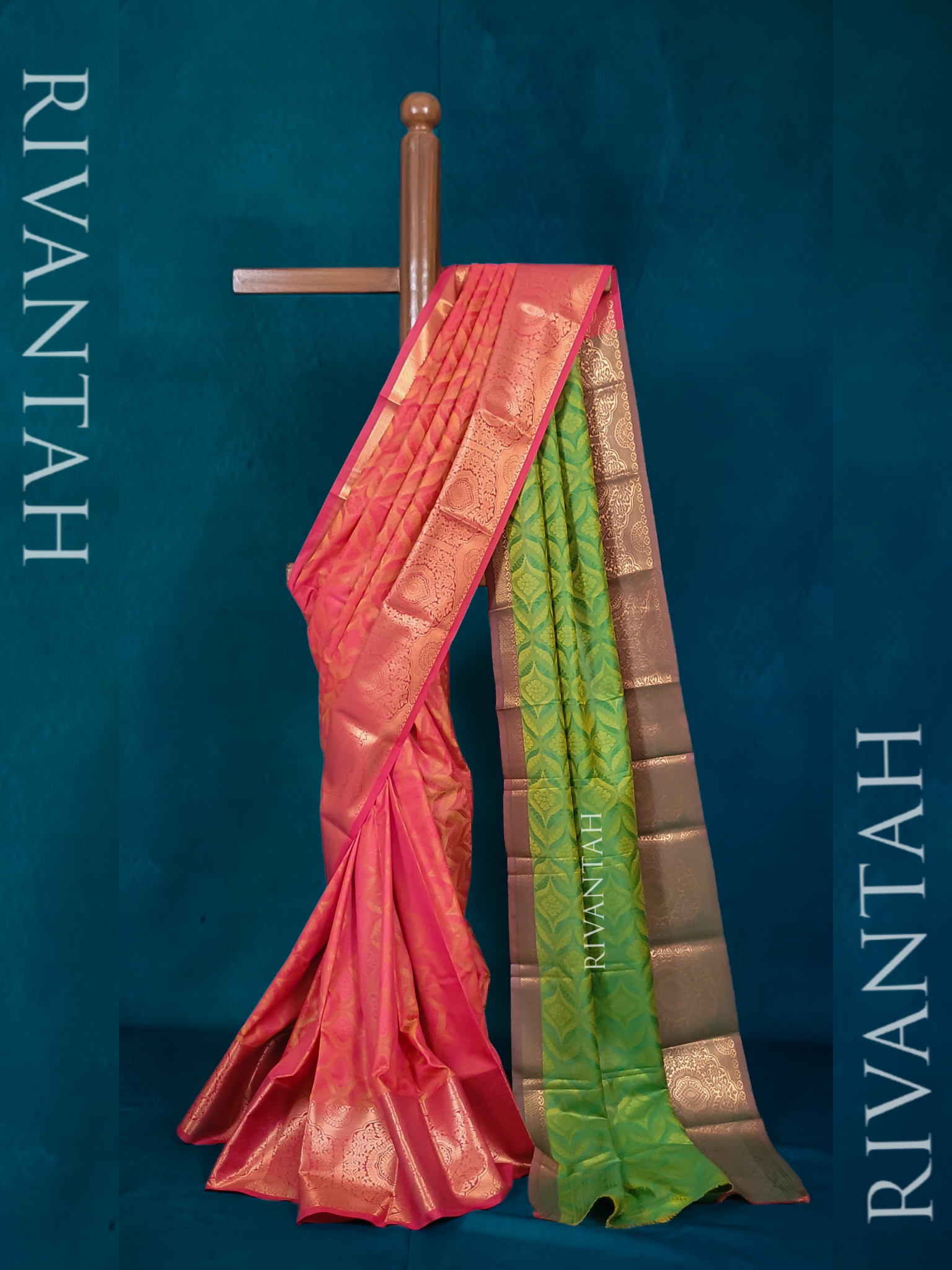 Coral Red Brocade Silk Saree
