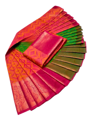 Coral Red Brocade Silk Saree