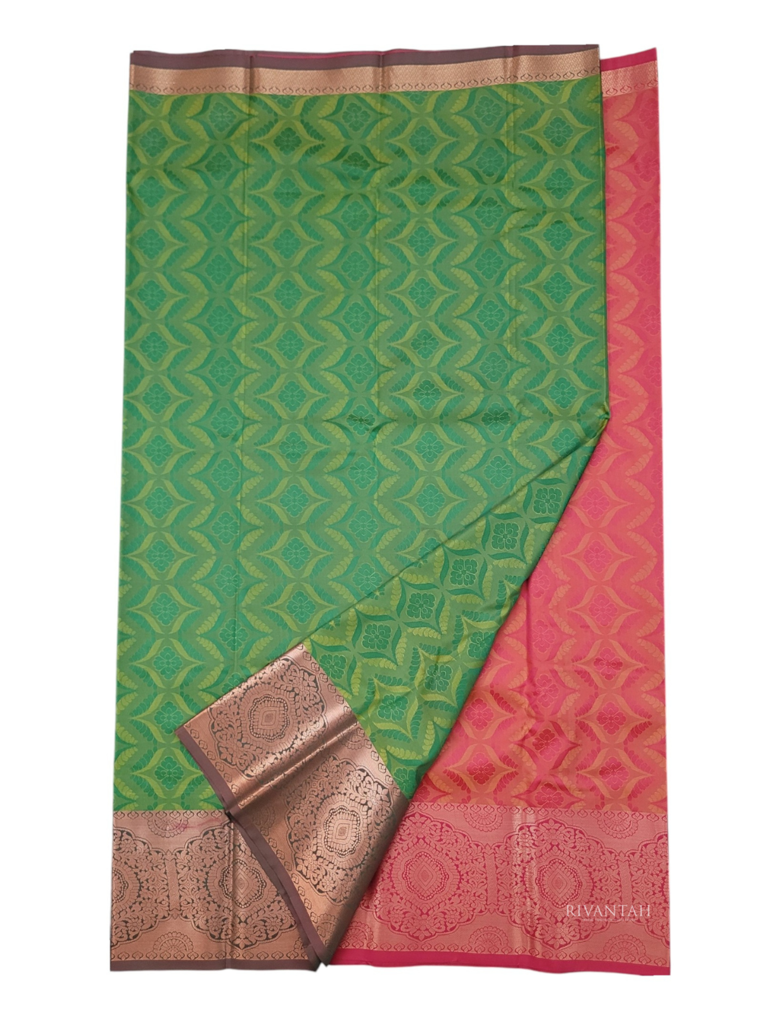 Coral Red Brocade Silk Saree
