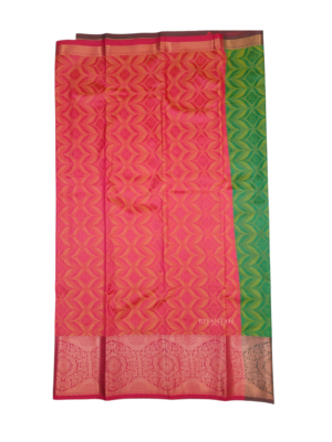 Coral Red Brocade Silk Saree