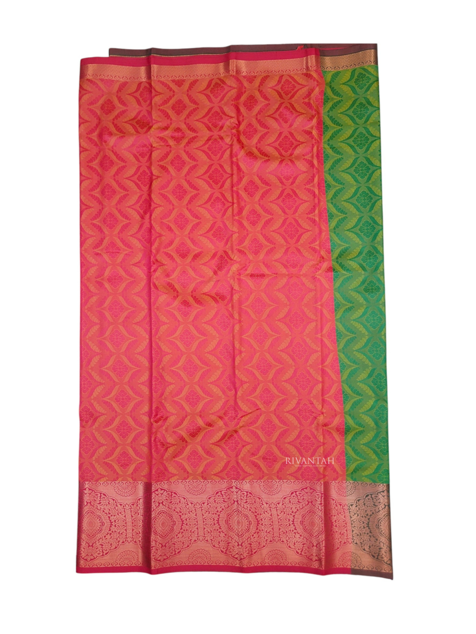 Coral Red Brocade Silk Saree