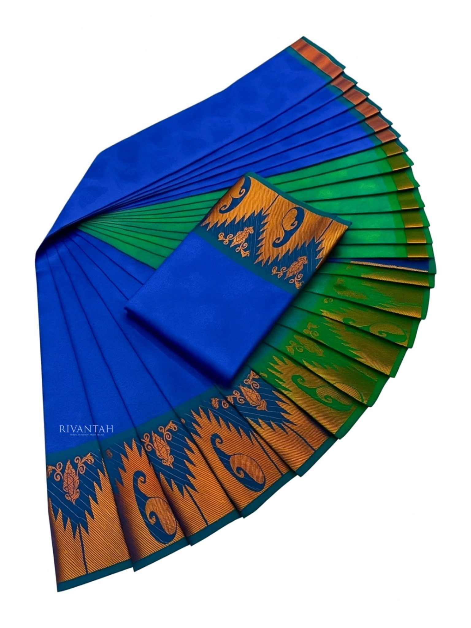 Royal Blue Purple Gold Floral Butta Silk Saree - Image 4