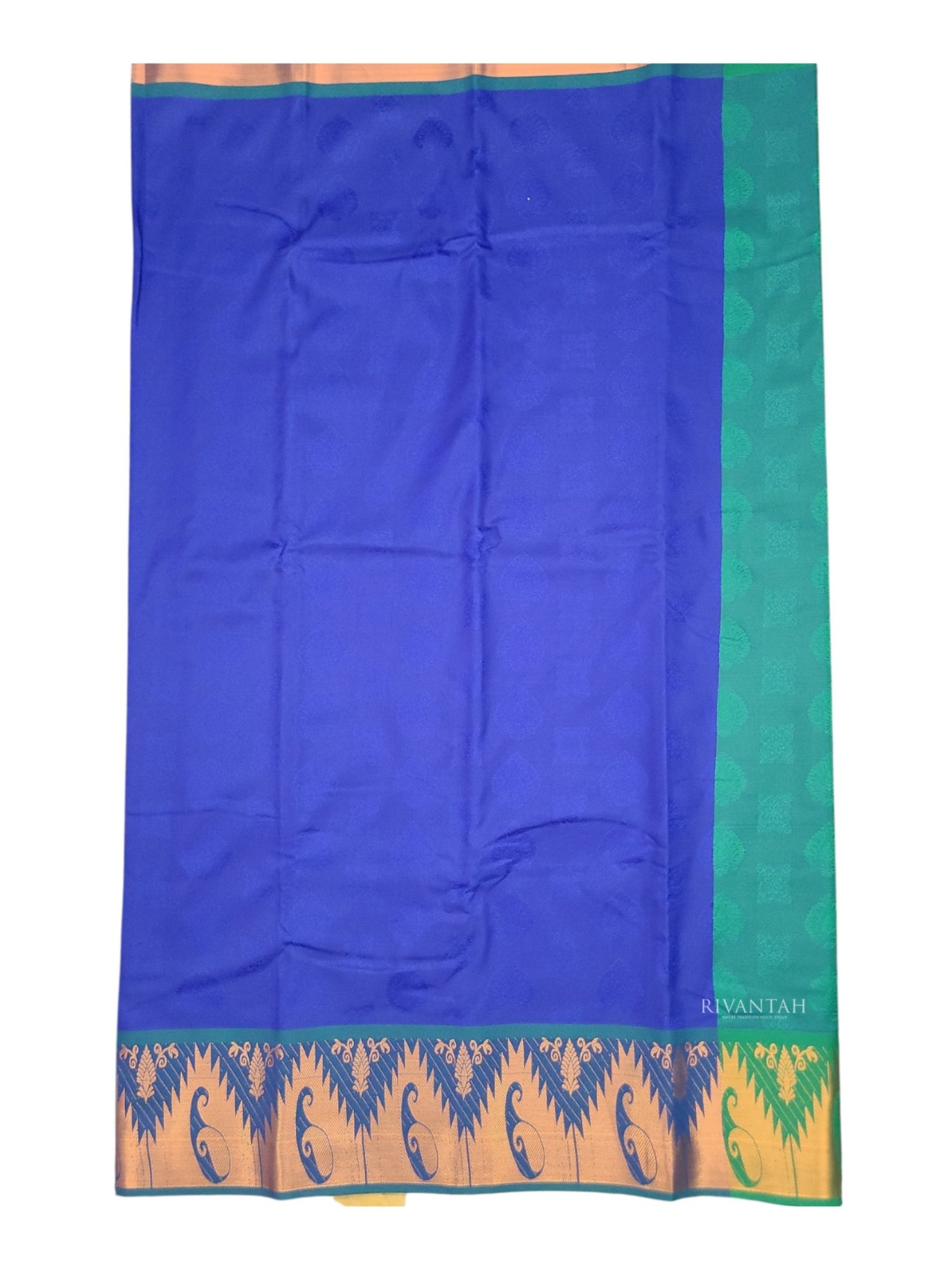 Royal Blue Purple Gold Floral Butta Silk Saree - Image 5